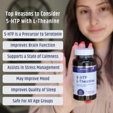 5-HTP Formula for Stress Relief and relaxation support for Teens and Adults with 5-HTP, L-Theanine, Vitamin B6, Vitamin B12, Magnesium - Doctor Formulated - Magnesium Stearate Free - 60 capsules.