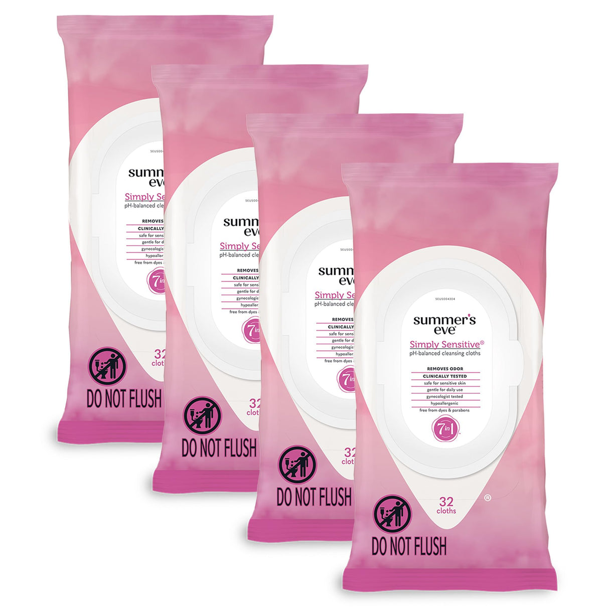 Summer's Eve Simply Sensitive Daily Gentle Feminine Wipes, Removes Odor, pH balanced, 32 count, 4 Pack