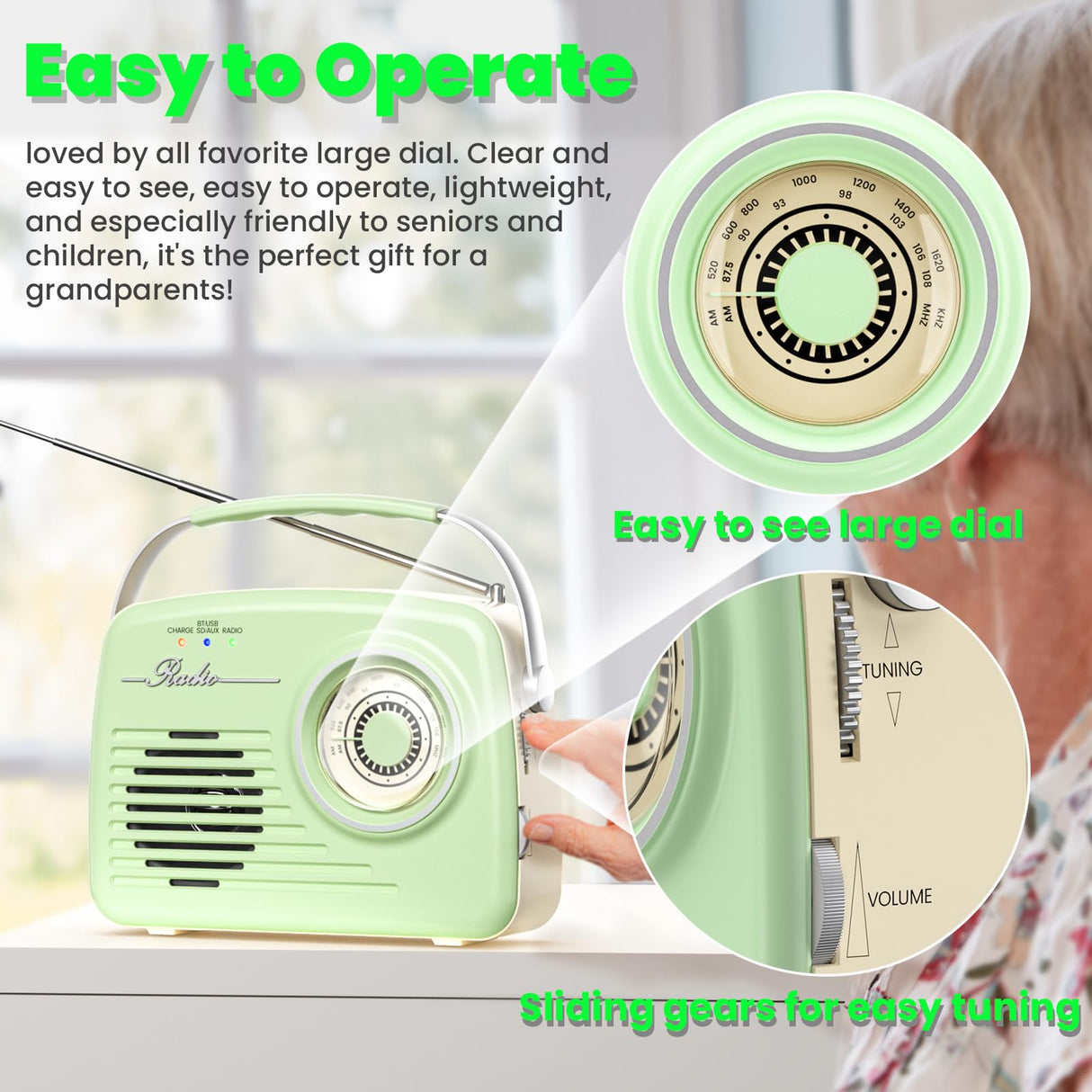 Small Radios Portable AM FM, Vintage Transistor Radio with Bluetooth, Battery Operated and Plug in Wall Retro Radio for Home/Outdoor, Large Dial Easy to Use, Christmas Seniors Gifts