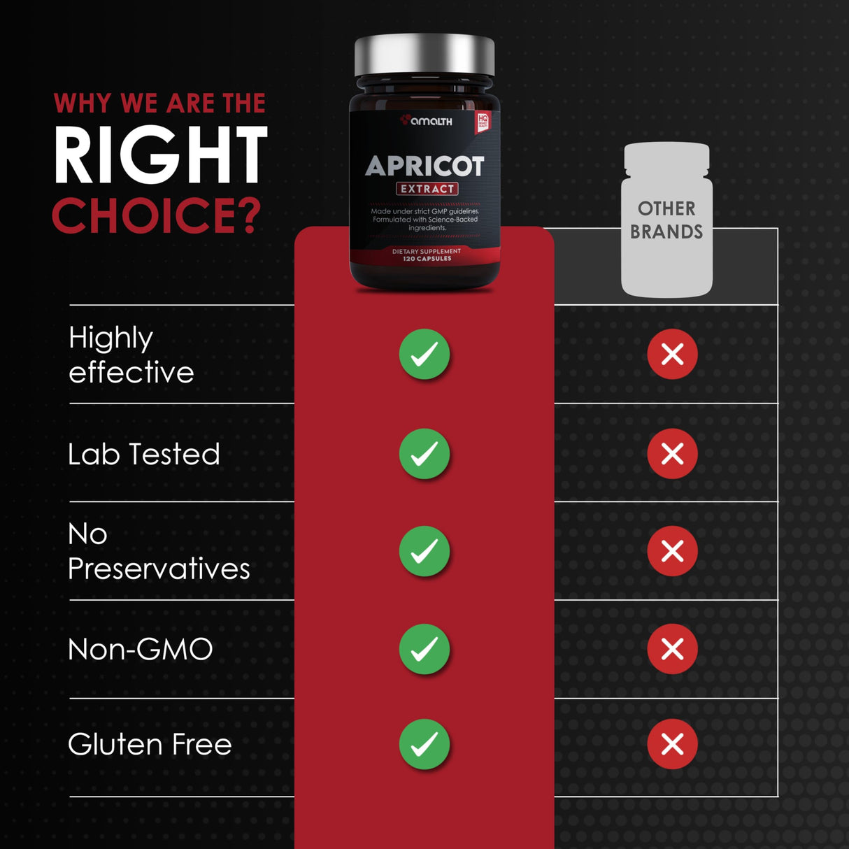 AMALTH Apricot Extract Supplement Capsules (25:1) 120 Capsules 500mg per Capsule, 1000 mg Servings (Pack of 1) (Herbal, Vegan, Non-GMO and Gluten Free)