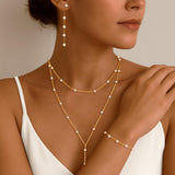 HAXIYA Lariat Long Gold Necklace for Women Pearl Y Necklaces Set