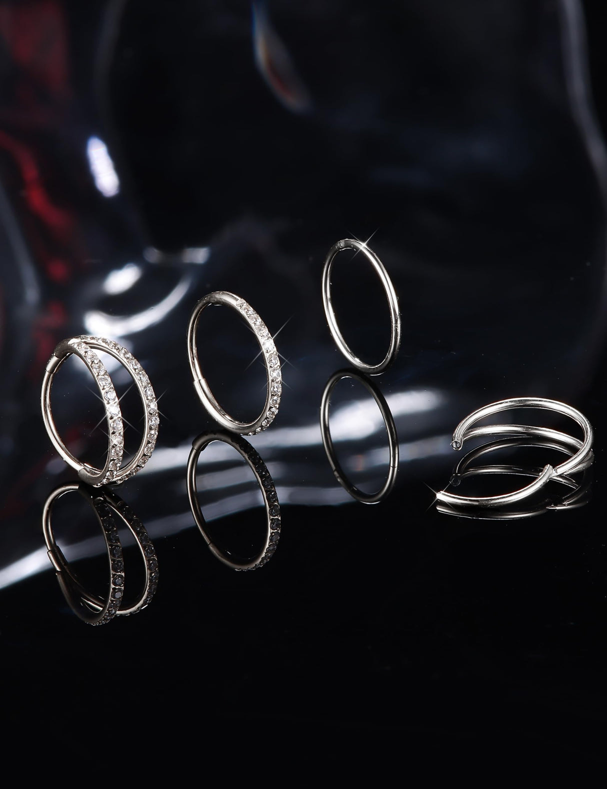 Dochais 4PCS 18G Nose Rings Hoops, Surgical Steel Earrings Tragus Septum Piercing CZ Clicker Ring, Hinged Segment Conch Lip Cartilage Double Hoops 8mm 10mm for Women Men (Silver-20G,10mm)