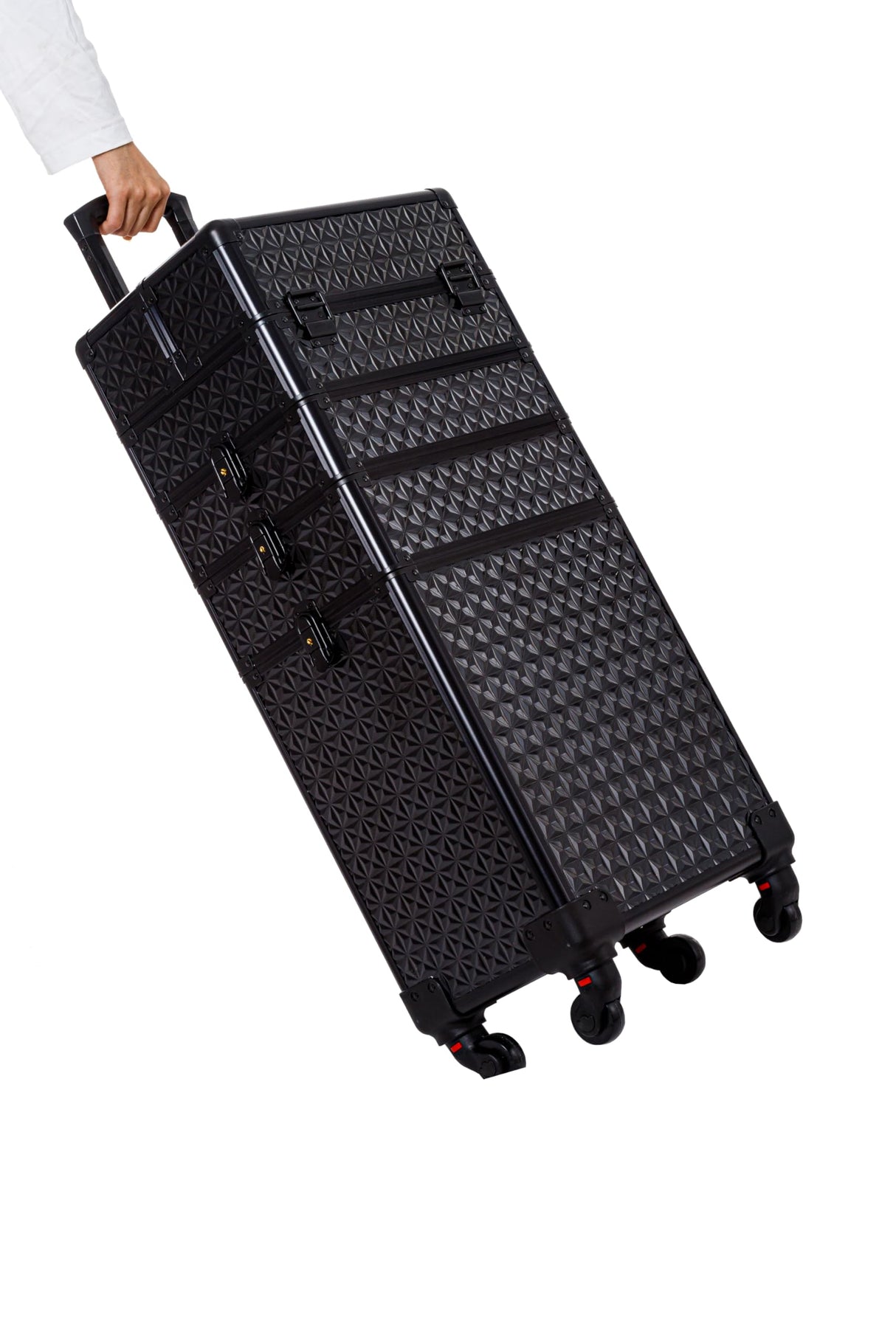 AROUS 5 in 1 Professional Makeup Train Case Aluminum Cosmetic Case Rolling Makeup Case Extra Large Trolley Makeup Travel Organizer, with 360° Swivel Wheels,Black