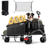 Portal 26" Extra Wide 55" Long Foldable Wagon with Tailgate, Large 600L Collapsible Wagon with Cargo Net, 500 LBs Heavy Duty Utility Cart with Big All-Terrain Wheels for Beach, Camping, Sports, Dogs