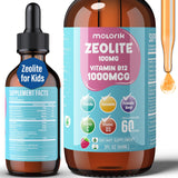 Zeolite Detox for Kids & Adults, Zeolite Liquid Drops with 300mg Chlorella, 200mg Curcumin, Multivitamin and Probiotic for Speech & Brain Health, Immune, Digestive, Energy, Berry Flavor, 60 Servings