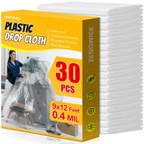 30 Pack Plastic Drop Cloth, 9x12 Ft Plastic Sheeting for Painting, Dust-Proof Tear-Resistant Painters Plastics Tarp Cloth for Furniture Floor Sofa Protector Cover Durable & Thick
