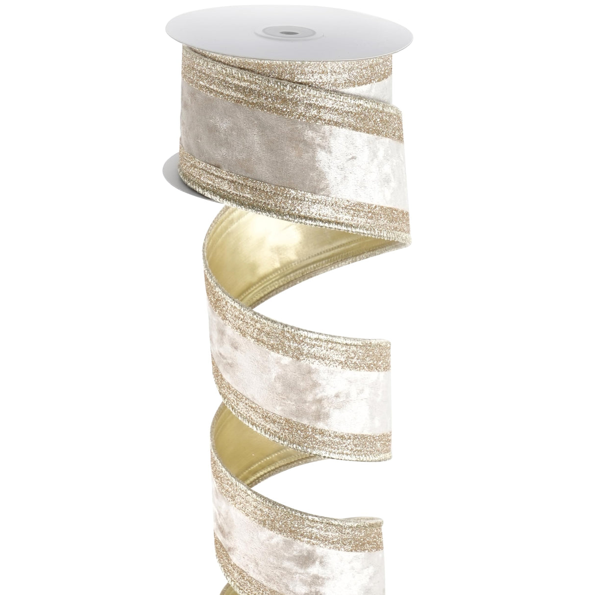 LIZLOVESS Champagne Gold Velvet Wired Ribbon 2.5" X 10 Yards with Glitter Border Stripe Christmas Ribbon for Tree, Wreath Supplies, Garlands Making