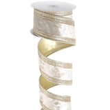 LIZLOVESS Champagne Gold Velvet Wired Ribbon 2.5" X 10 Yards with Glitter Border Stripe Christmas Ribbon for Tree, Wreath Supplies, Garlands Making
