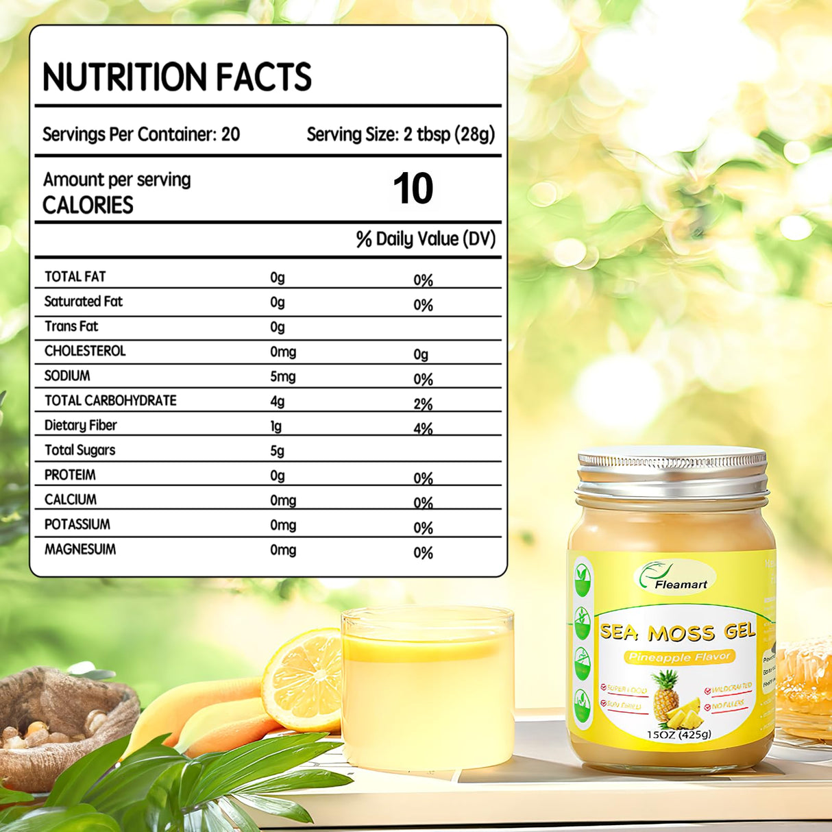 15OZ Sea Moss Gel Irish Wildcrafted Seamoss Gel, Vegan Superfood Vitamins Mineral Support, Pineapple Flavor