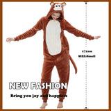 SWEETXIN Adult Unisex Brown Monkey Onesie Pajamas Halloween Christmas Cosplay Costume Suit for Women and Men (Small, Monkey)