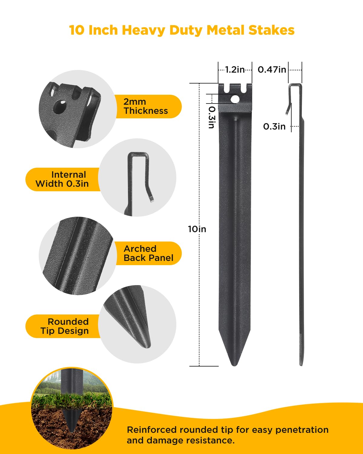Landscape Edging Metal Stakes, 10 Inch Heavy Duty Garden Stakes (10 Pcs)