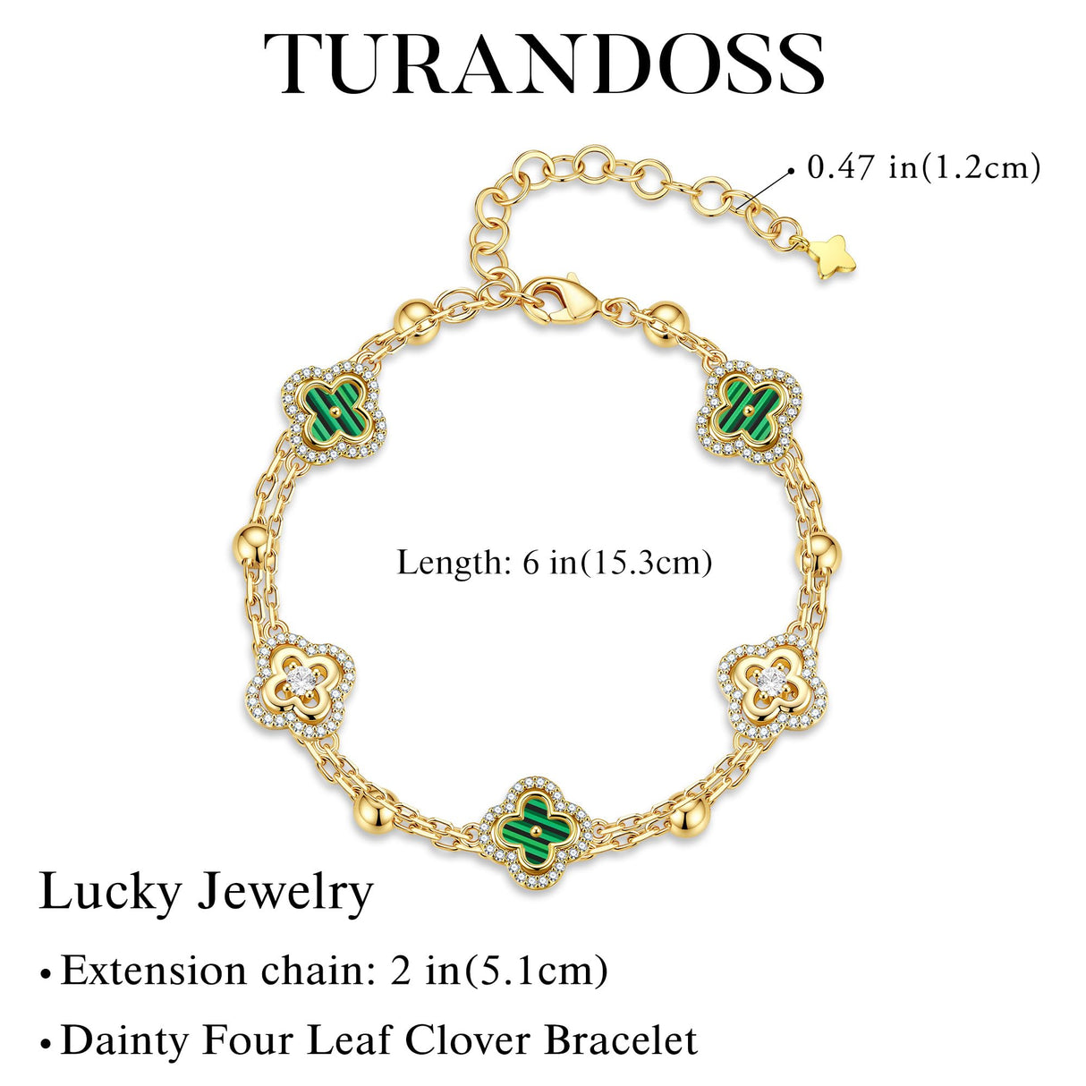 Turandoss 14K Gold Plated White Clover Bracelets for Women Jewelry Gifts