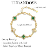 Turandoss 14K Gold Plated White Clover Bracelets for Women Jewelry Gifts