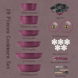 CAROTE 19pcs Pots and Pans Set, Nonstick Cookware Set Detachable Handle, Induction Kitchen Cookware Sets Non Stick with Removable Handle, RV Cookware Set, Gold and Purple