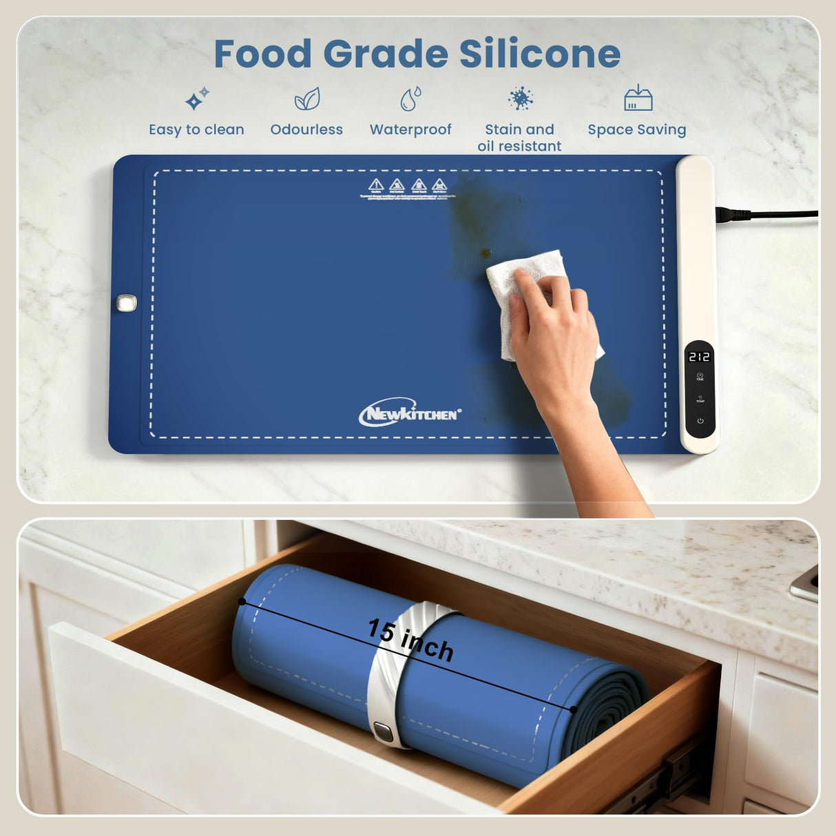 Warming Mat for Food, 24"x15" Food Warming Mat 6 Temperature & Timer Settings Upgrade Graphene Fast Full Surface Heating-Versatile Food Warmer for Gatherings, Parties, Everyday Use-Fruit Frost Blue
