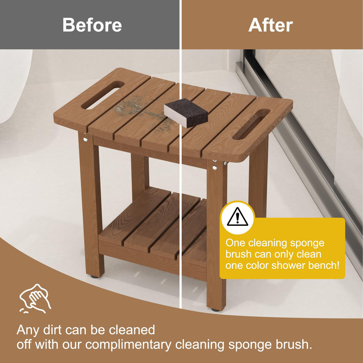 oridom HIPS Shower Benches for Inside Shower, Shower Stool with Space-Efficient Storage Shelf, Waterproof Shower Chair Seat for Spa Bathroom(Brown)