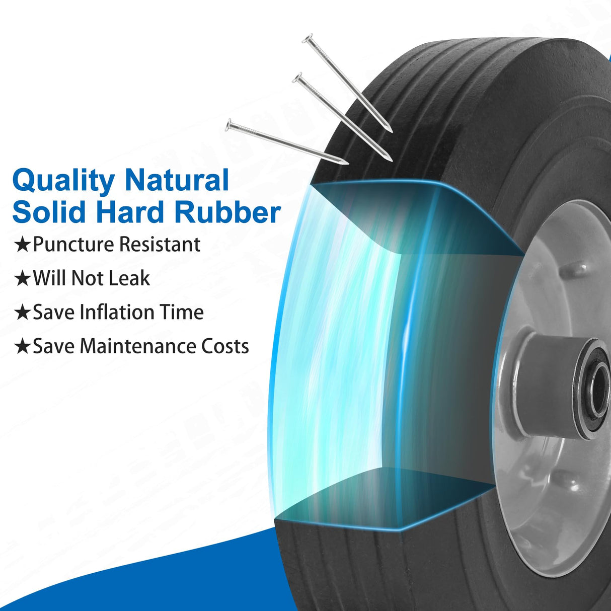phepetroll 10" x 2.5" Flat Free Solid Rubber Tires 10 Inch Hand Truck Solid Wheels Replacement with 5/8" Axles, 8 Spacers 4 Pins for Hand Trucks, Wheelbarrows, Dolly Trolleies, 2 Packs