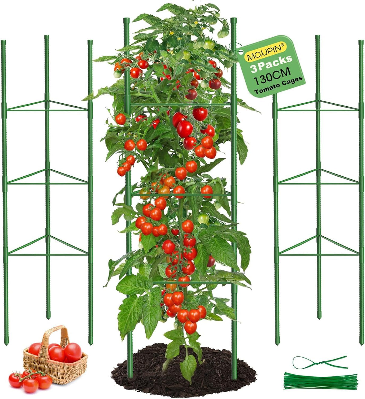 6 Pack Tomato Cages, 51.2in Tomato Plant Support Stakes Heavy-Duty, Garden Tomato Cages & Trellis for Climbing Vegetables, Tomatoes, Peppers, and Potted Plants(6)