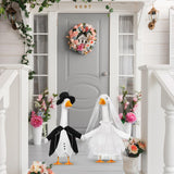 Geyoga 2 Sets Wedding Porch Goose Outfits for 23'' Goose Couple Bridegroom Suit Blazer Bride Wedding Dresses Couple Costume(Classic Style)