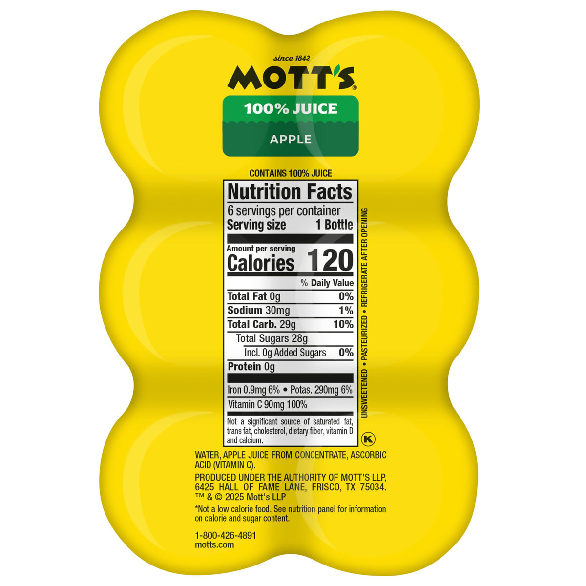 Mott's 100% Original Apple Juice, 8 Fl Oz Bottles, 24 Count (4 Packs Of 6), 2 Servings Of Fruit, 100% Fruit Juice, Gluten-free, Caffeine-free, Kosher, Contains No Artificial Colors Or Sweeteners