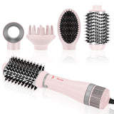 IG INGLAM 4 in 1 Blowout Hair Dryer Brush Set - Negative Ion Detachable Hair Dryer, Volumizer Styler with 2 Brush Heads, Pink