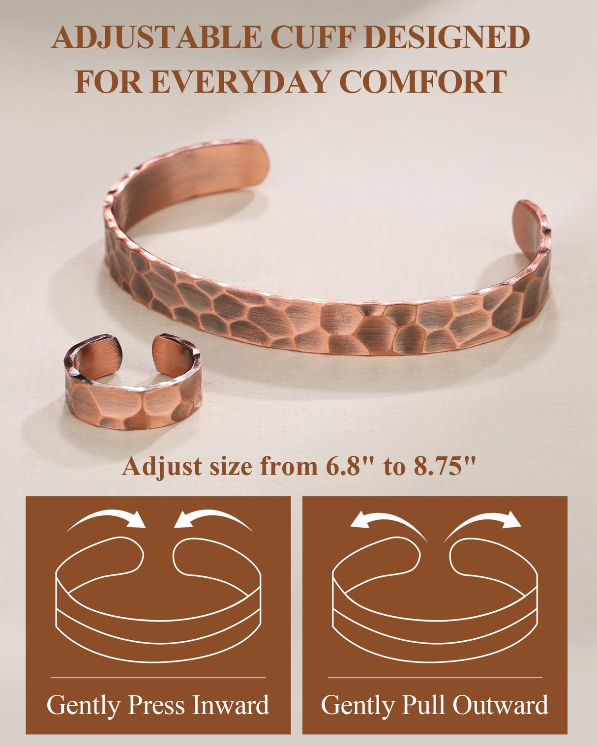 Fashtour Pure Copper Bracelet & Ring Set for Men & Women, Handmade