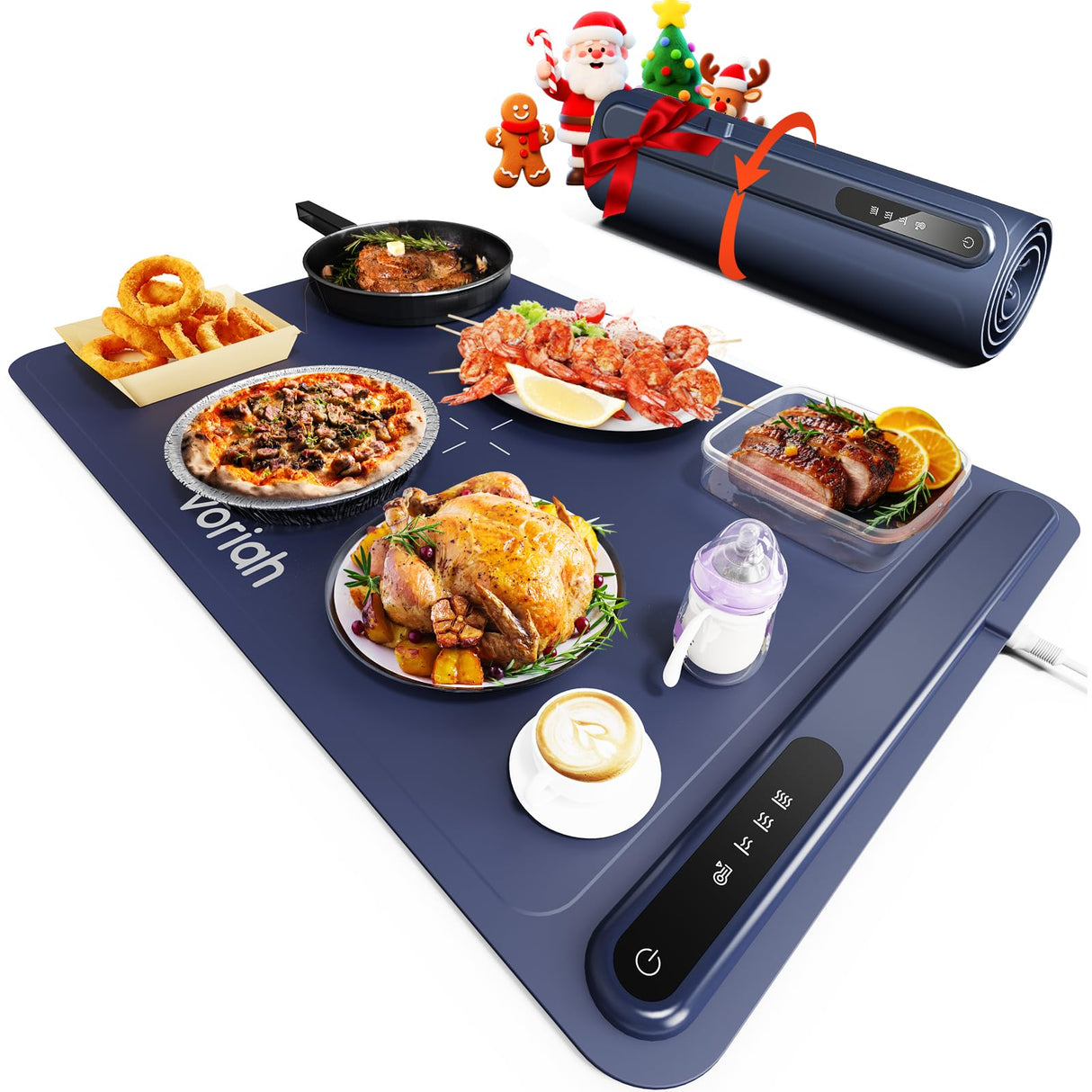 Warming Mat for Food, Voriah Electric Warming Tray with 3 Temp Settings & Auto Shut-Off, Food Warmer with Thick Silicone Surface to Keep Food Warm at Buffet, Parties, and Family Use（Dark Blue）