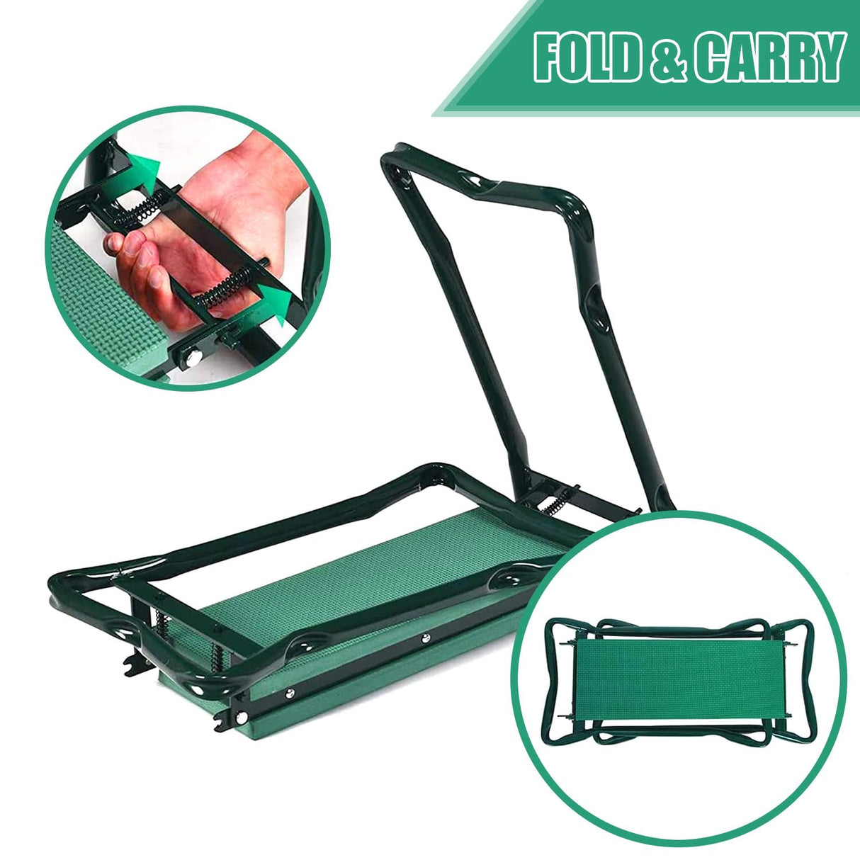 FozsKeylf Garden Kneeler and Seat, Soft EVA Kneeling Pad Stool with Tool Pouch, Heavy Duty Foldable Gardener Stool, Green