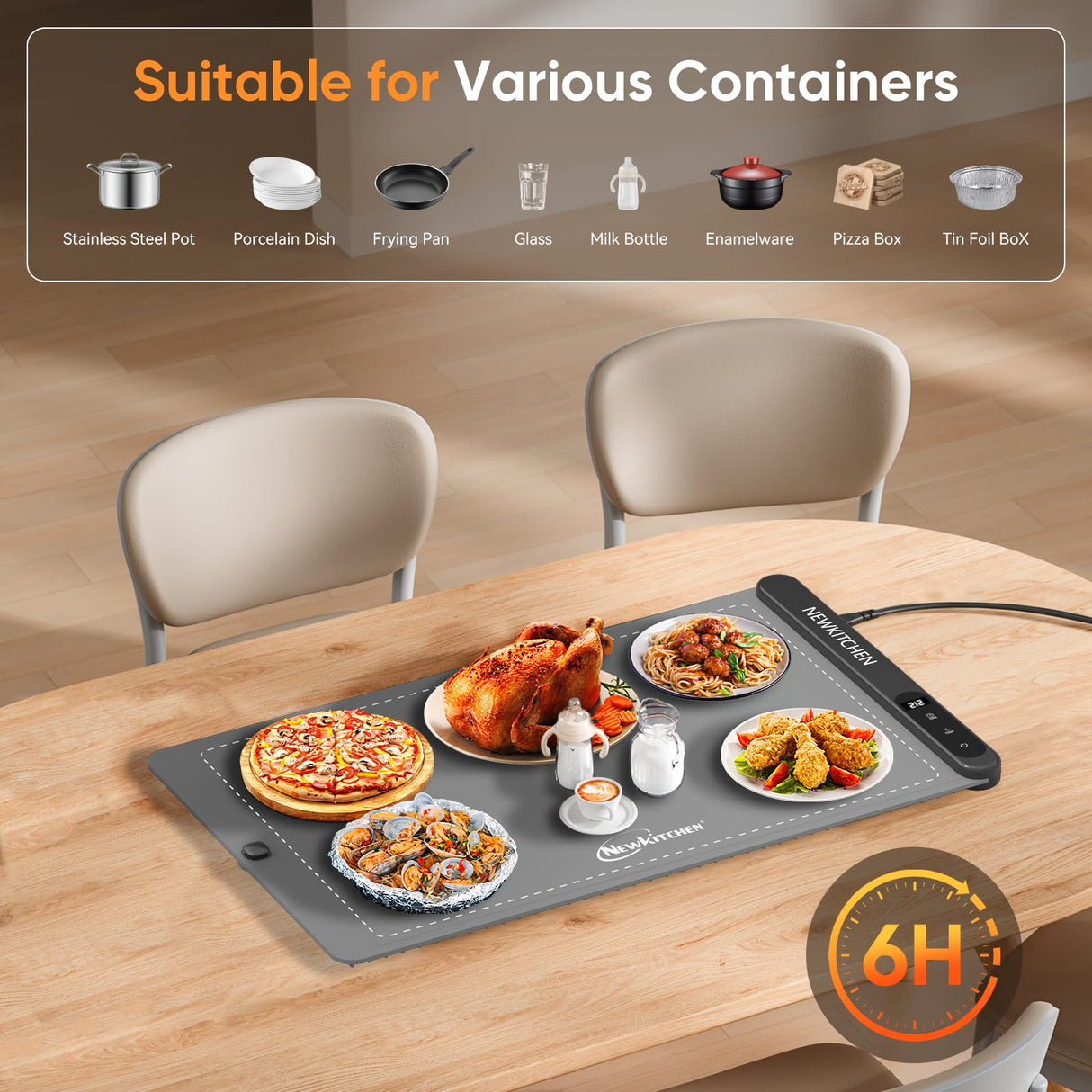 NEWKITCHEN Warming Mat for Food, (XL 24"x15") Food Warming Mat for Parties Buffet Upgrade Graphene Fast Full Surface Heating -Versatile Food Warmer for Gatherings, Parties, Everyday Use