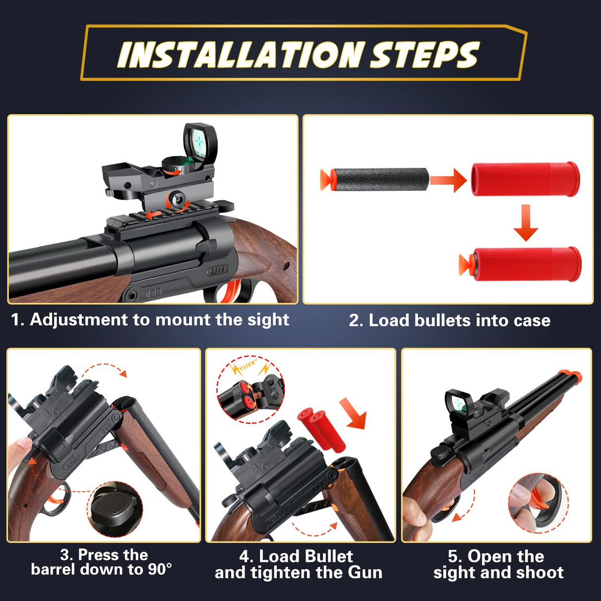 Bugrtey Double-barreled Toy Gun - Two Modes Realistic Soft Bullet Toy Guns Blaster with Sight - Educational Shooting Toy Shotgun - Ideas Gifts for Christmas Birthday Halloween Present