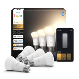 Philips Hue Smart LED A19 Bulb 4-Pack, Warm White Light 2700K, E26 Base, 9W, 810 Lumens, Dimmable LED Bulbs, Works with Alexa, Google Assistant, and Apple Home