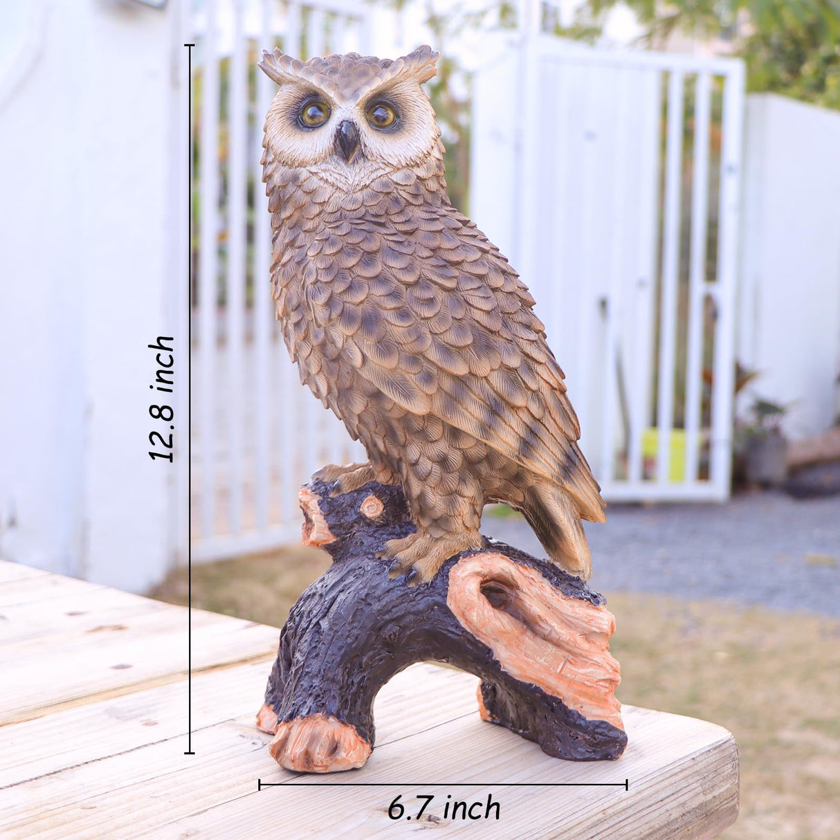 Ovewios Owl Garden Statue - Perching Forest Owl on Stump Resin Figurine for Home Indoor Outdoor Garden Patio Yard Decor