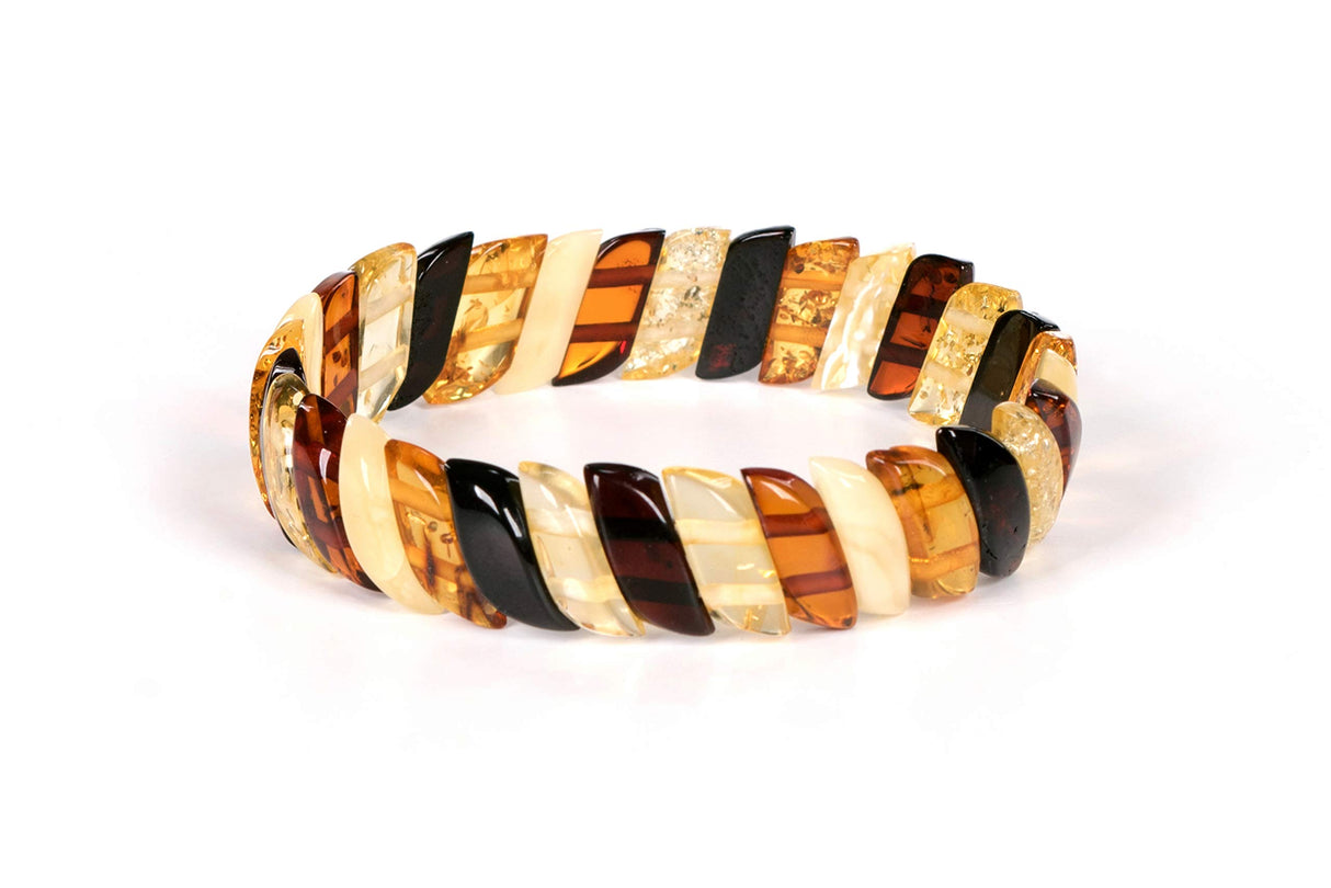 AMBERAGE Baltic Amber Stretch Bracelet for Women - Genuine Handmade Jewelry with Polished Multi-Colored Amber Beads - Elegant Elastic Bracelet Gift from Lithuania with Certificate of Authenticity