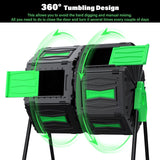 Compost Tumbler, Easy Assemble & Efficient Outdoor Compost Bin, 45 Gallon/170 Liter Large Dual Chamber Rotating Composter for Garden, Kitchen, and Yard Waste, Green Door