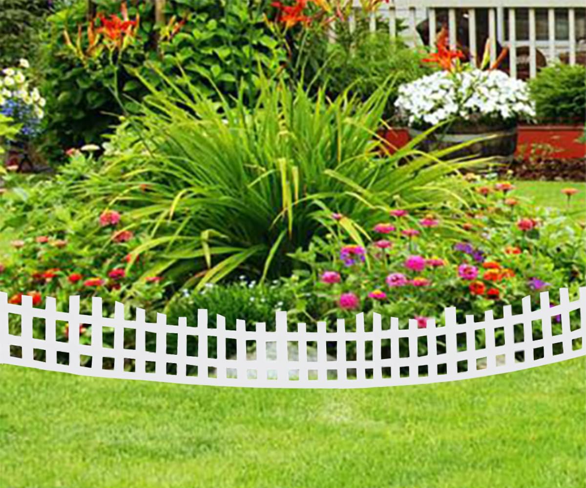 Garden Edging 33FT x 4.1~4.9IN Tall, Landscape Edging Borders with 60pcs Plastic Stakes,Arched Design White Flexible Lawn Edging Border, No Digging Edge Fence DIY for Tree Flowerbeds Grass Yard