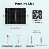 pqins New 5.5" Solar Chicken Coop Fan 3 Kit, 35W Solar Powered Exhaust and Intake Greenhouse Fan Outdoor Waterproof, 16.5ft Cord, Strong Airflow, for Shed Air Circulation and Ventilation, No Battery