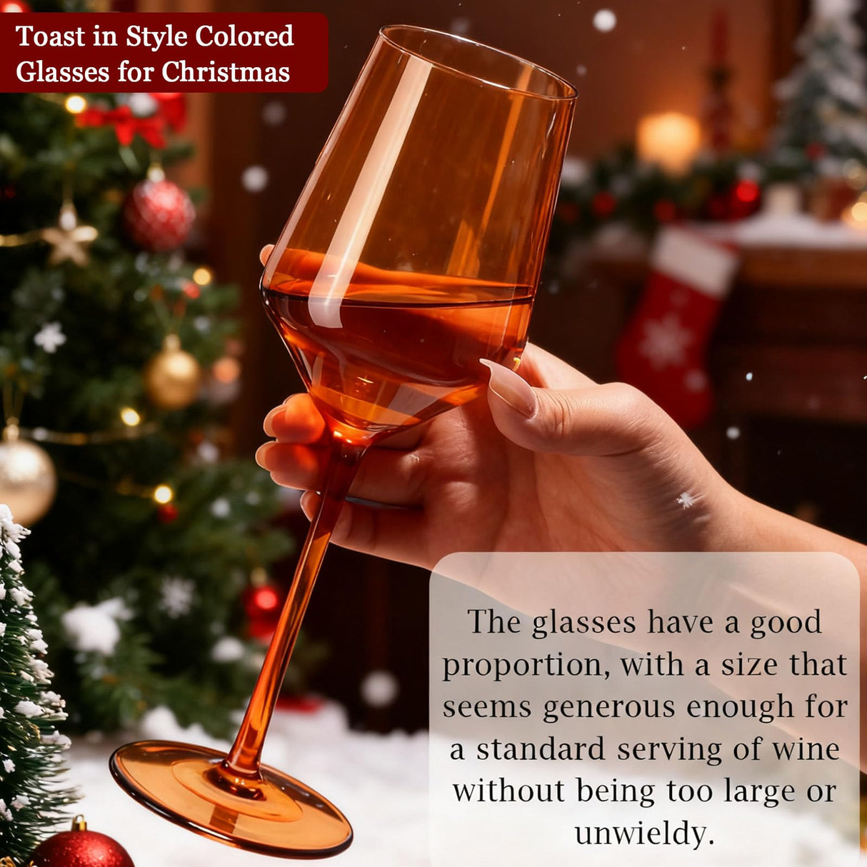 comfit Colored Wine Glasses Set of 6-15 oz Hand-blown Lead-free Crystal - Birthday Wedding Housewarming Christmas Gifts for Wine Lovers Women, Mom, Wife, Friend, Sister, Daughter