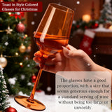 comfit Colored Wine Glasses Set of 6-15 oz Hand-blown Lead-free Crystal - Birthday Wedding Housewarming Christmas Gifts for Wine Lovers Women, Mom, Wife, Friend, Sister, Daughter