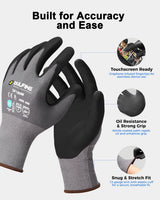 DULFINE Safety Work Gloves MicroFoam Nitrile Coated-12 Pairs Pack,Seamless Knit Nylon Glove with Black Micro-Foam Nitrile Grip,Ideal for General Purpose,Automotive,Home Improvement,Painting(Medium)