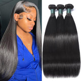 Brazilian Straight Bundles Human Hair 16 18 20 Inch, 12A Grade, 100% Unprocessed Virgin Human Hair Extensions, Natural Black (16-20)