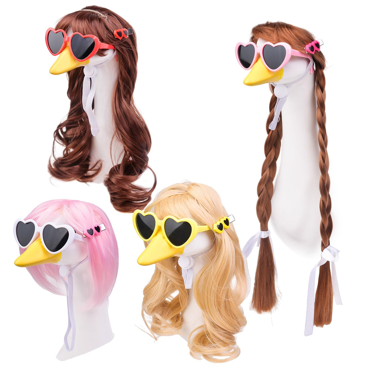 MuMyer 4 Pcs Porch Goose Wigs, Funny Lawn Porch Goose Statue Braid Wig with Hair Clips and Sunglasses for Outdoor Garden Patio Yard Goosey Decoration