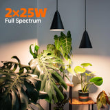 Bstrip 50W Double-Head One Cord Grow Lights for Indoor Plants full Spectrum 3000K, Black LED Grow Light Bulb with Timer & 16.4FT Power Cord, Perfect for Tall Plants, Flowers, and Greenhouses in Winter