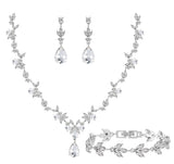 Paxuan Bridal Wedding Elegant Floral Jewelry Set for Women/Brides/Bridesmaids Crystal Jewelry Set for Wedding Prom Party Bridal Crystal Necklace Earrings Bracelet Set (White (Silver))