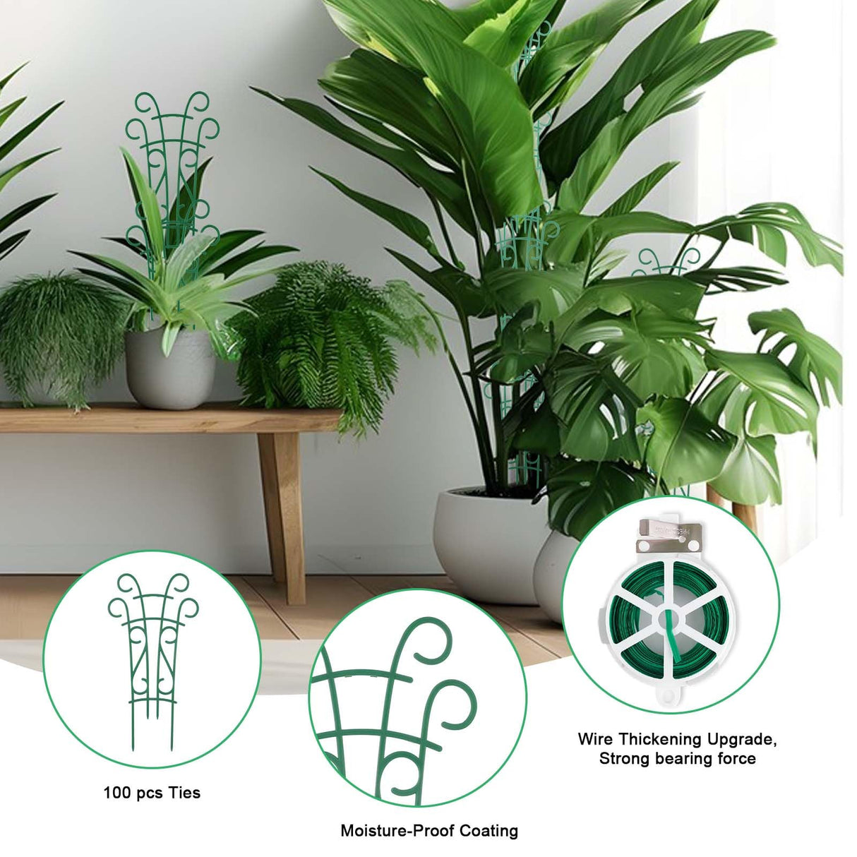 Qaobo Plant Trellis for Potted Plants 12 Pack Stackable Indoor Outdoor Climbing Houseplant Support with Garden Wire for Pothos Hoya Ivy Flower