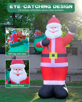 12FT Giant Christmas Inflatables Outdoor Decorations - LED Lighted Blow Up Santa Claus with Gift for Yard, Garden & Lawn - Inflatable Santa with Rotating Lights for Holiday Xmas Party Decor