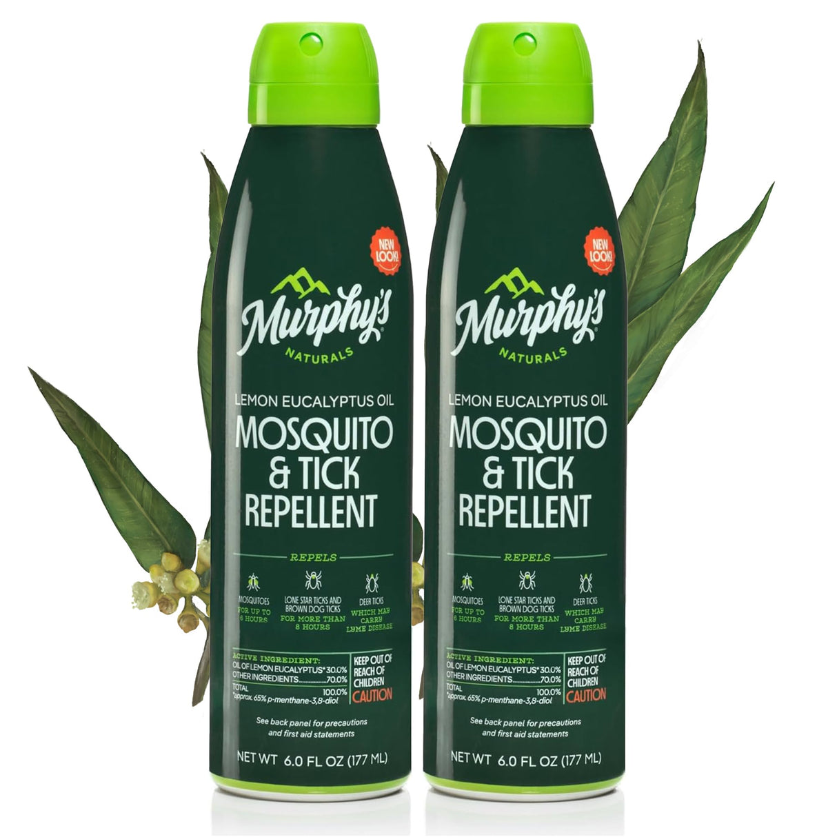 Murphy's Naturals Mosquito & Tick Bug Repellent Spray, Oil of Lemon Eucalyptus for Skin + Outdoor Gear, DEET-Free, 6 Ounce Mist, 2-Pack