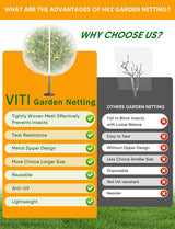 VITI Fruit Tree Netting for Cicadas - with 2Pcs 8Ftx5.3Ft Zipper&Drawstring Protection for Your Fruit Trees Garden Bird Netting Covers Blueberry Bush Tomato Bug Plant Protection Cherry Apple Tree