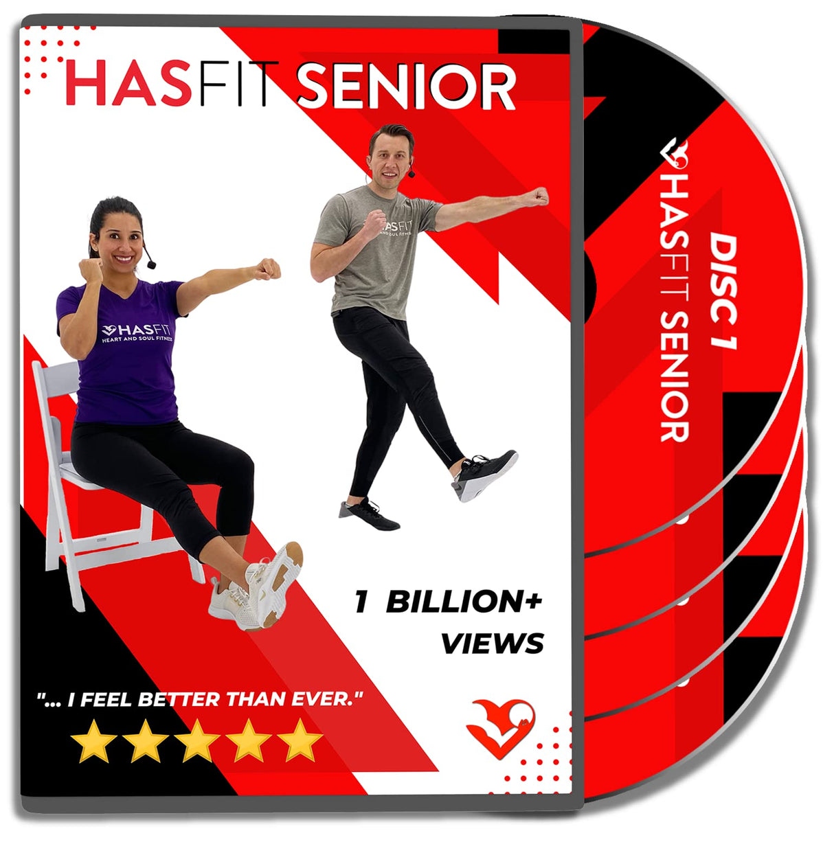 HASfit Exercises for Seniors DVD - 4 Discs - 16 Senior Workouts for Balance, Weight Loss, Flexibility, Cardio, Strength, Yoga Fitness, Seated Chair Exercise For Beginners, Elderly - 3 Programs