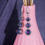 Dangle Earrings for Women,5/6/7mm Round Rainbow CZ,18K White Gold Plated