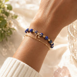 Handmade Lapis Lazuli Bracelet Natural Gemstone 14K Gold-Plated Chain Bow
